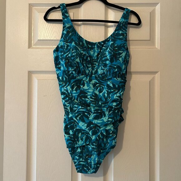 LL Bean Tummy Control Palm Print One Piece Swimsuit Padded Full Coverage Size 12 - Picture 14 of 15
